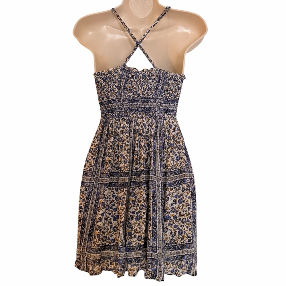Forever 21 Smocked Navy Yellow White Floral Sundress Small - Picture 2 of 5